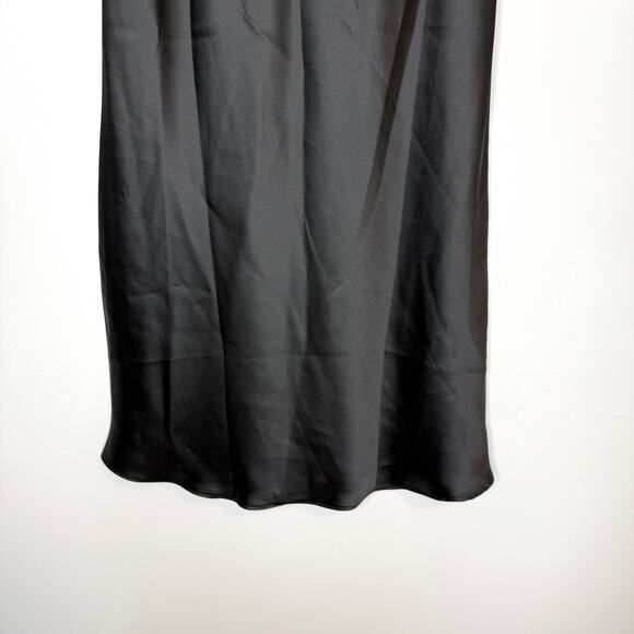 Aqua Satin Slip Midi Skirt With Flutter Hem In Black Size Small - Picture 8 of 9